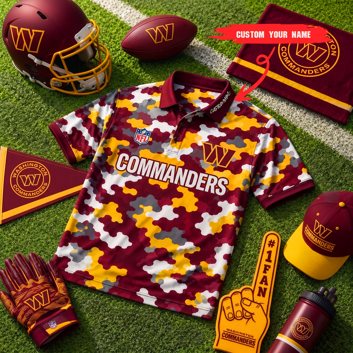 Premium NFL WAS Camo Polo Shirt