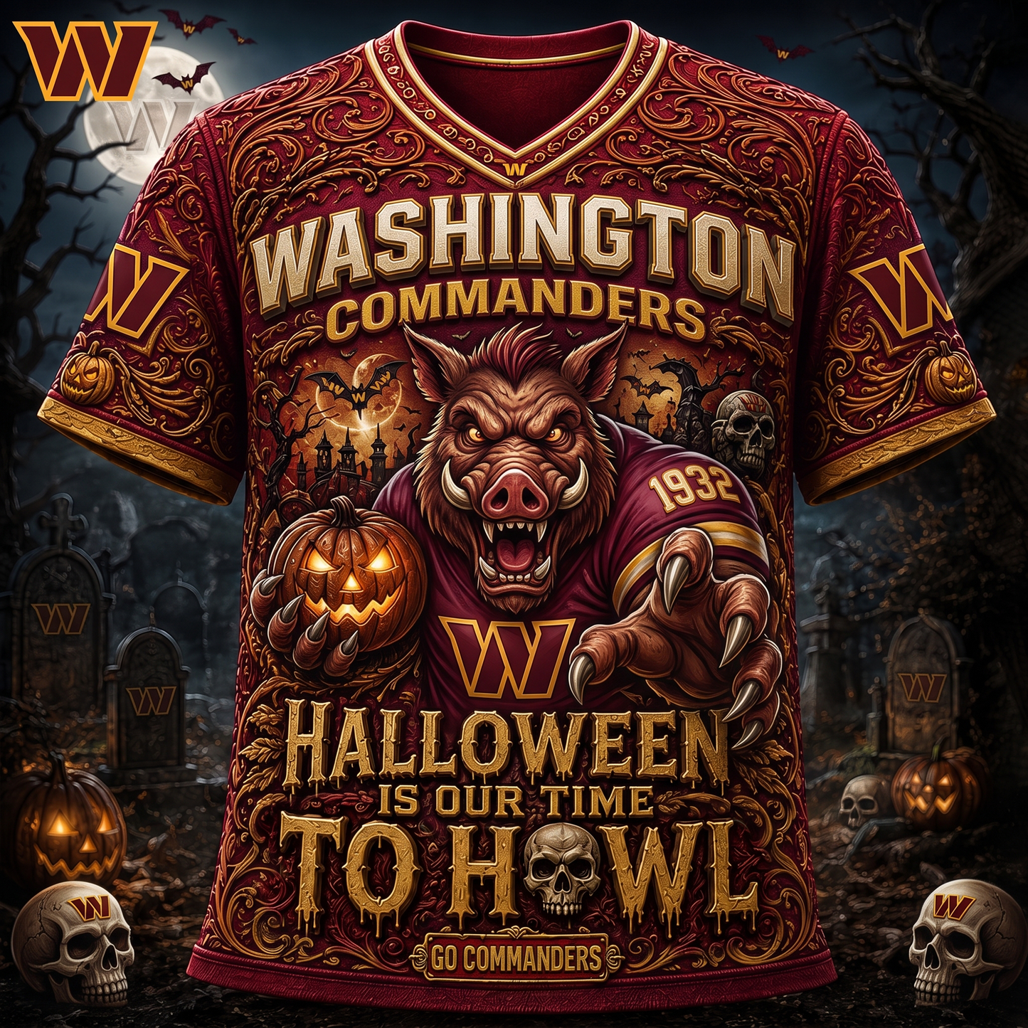 Premium NFL WAS Haunted Howl Halloween Mascot T-shirt
