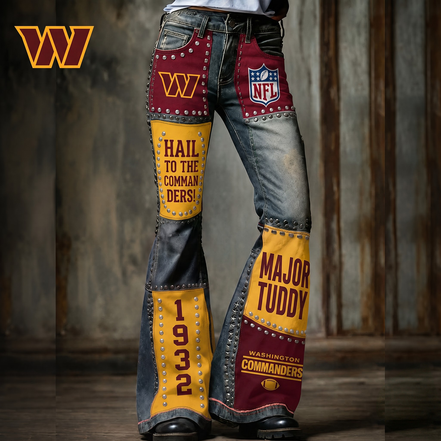Premium NFL WAS Vintage Patchwork Zipped Flared Pants