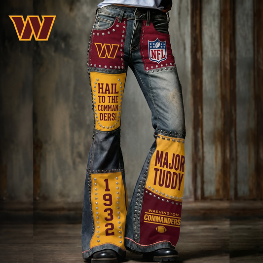 Premium NFL WAS Vintage Patchwork Zipped Flared Pants