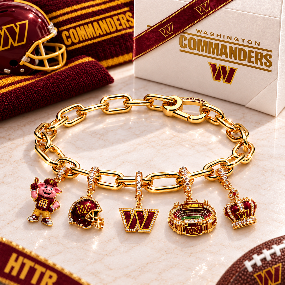 Premium NFL WC Game Day Gold Charm Bracelet V5
