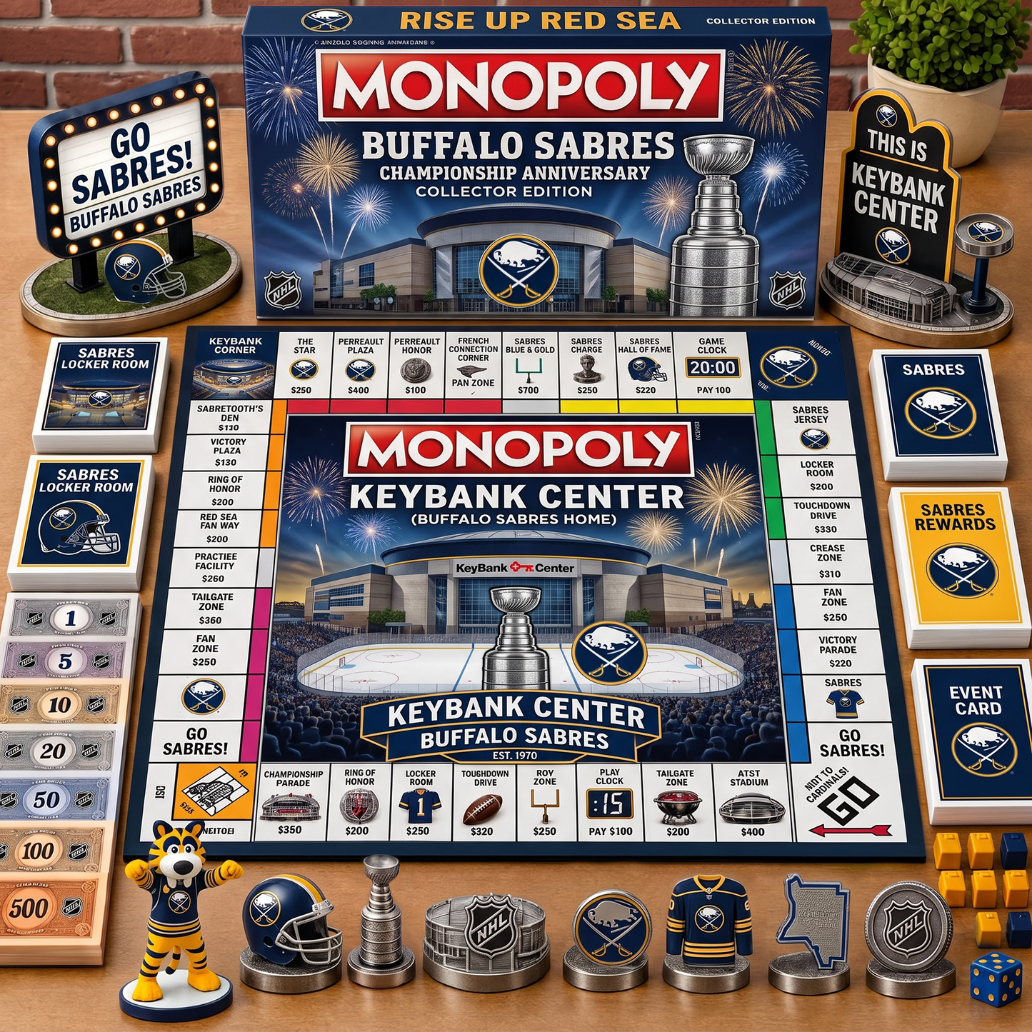 Premium NHL BUF Championship Anniversary  Monopoly Collector’s Edition Board Game V3