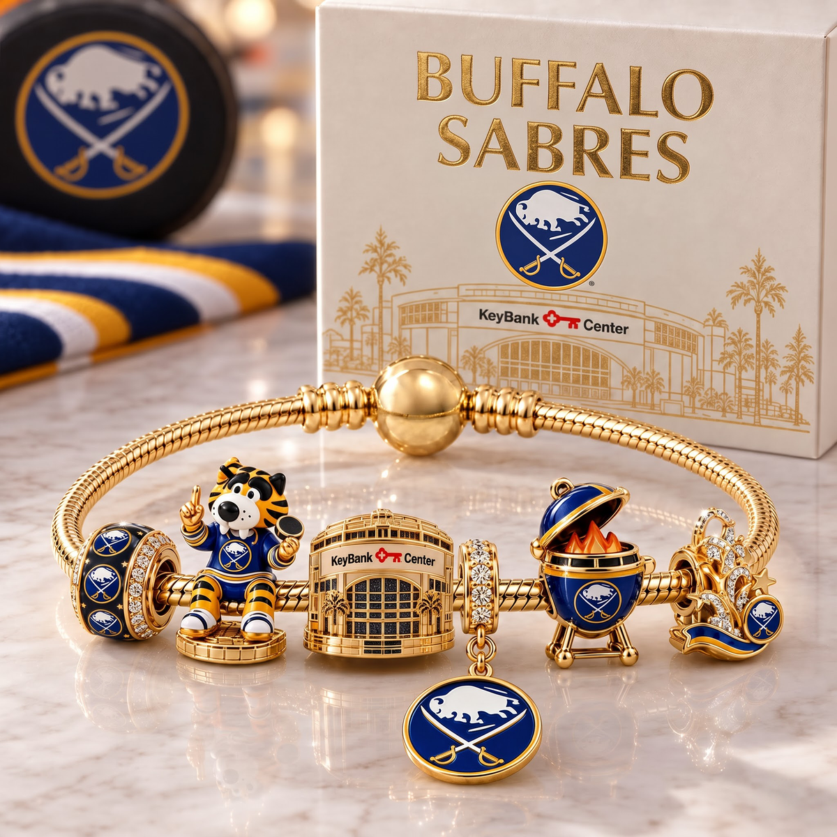 Premium NHL BUF Heritage Gold Charm Bracelet Set V3