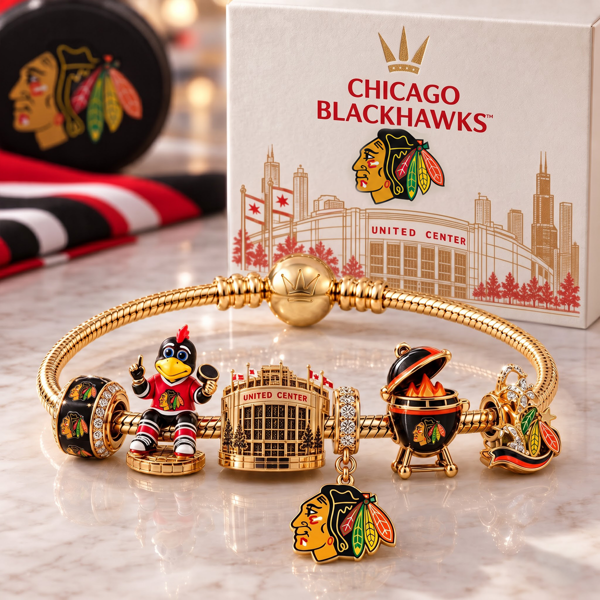 Premium NHL CHI Heritage Gold Charm Bracelet Set V3