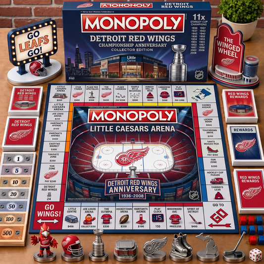 Premium NHL DET Championship Anniversary  Monopoly Collector’s Edition Board Game V3