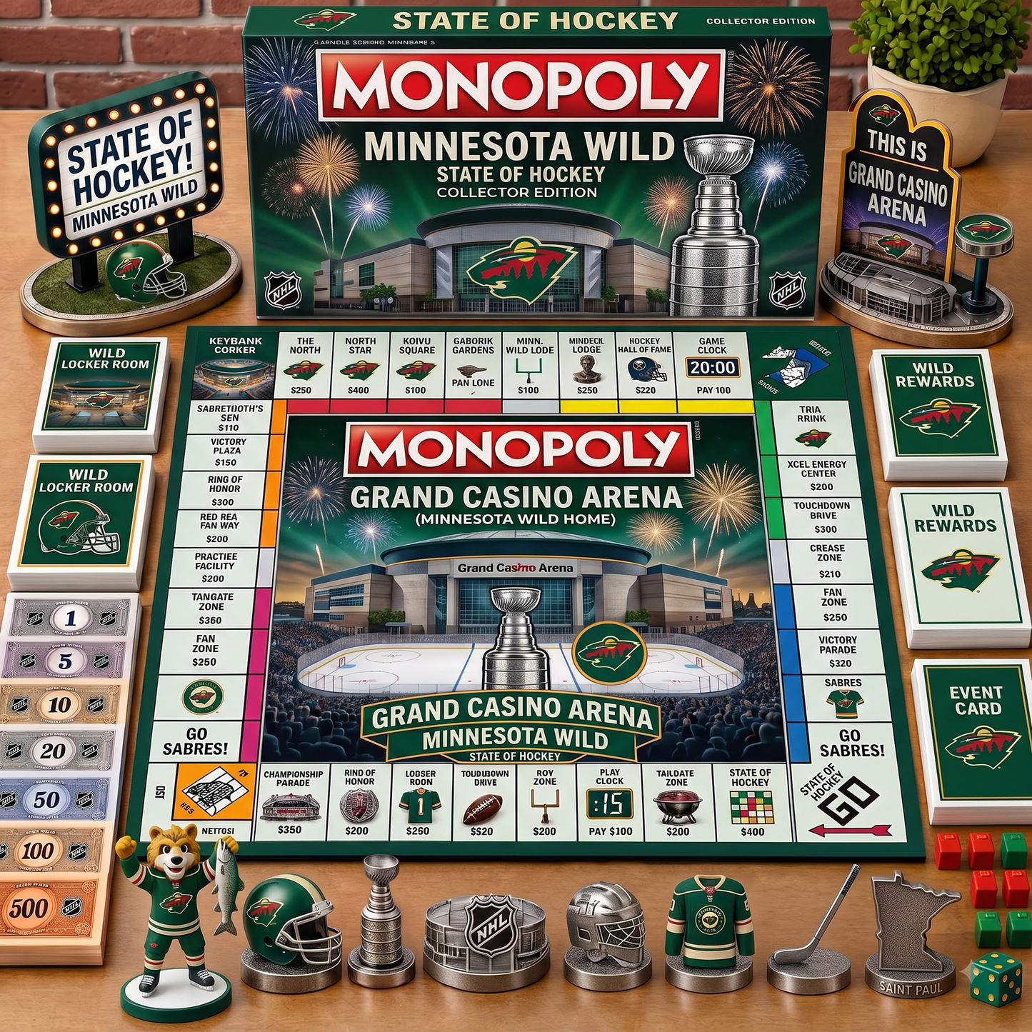 Premium NHL MIN Championship Anniversary  Monopoly Collector’s Edition Board Game V3