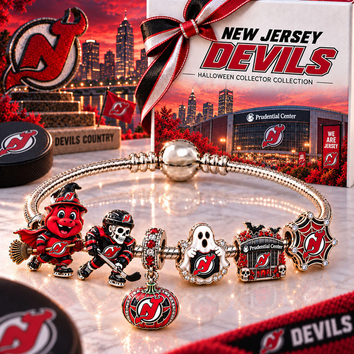 Premium NHL NJD Halloween Gold Charm Bracelet Set V4