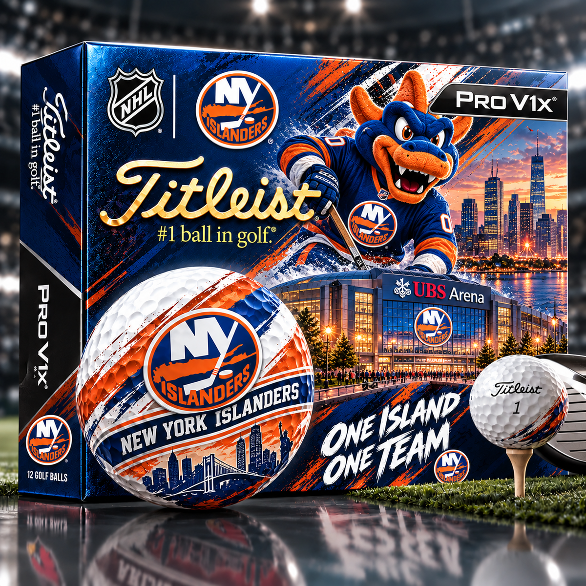 Premium NHL NYI x Titleist Pro V1 Skyline & Stadium Golf Balls Set