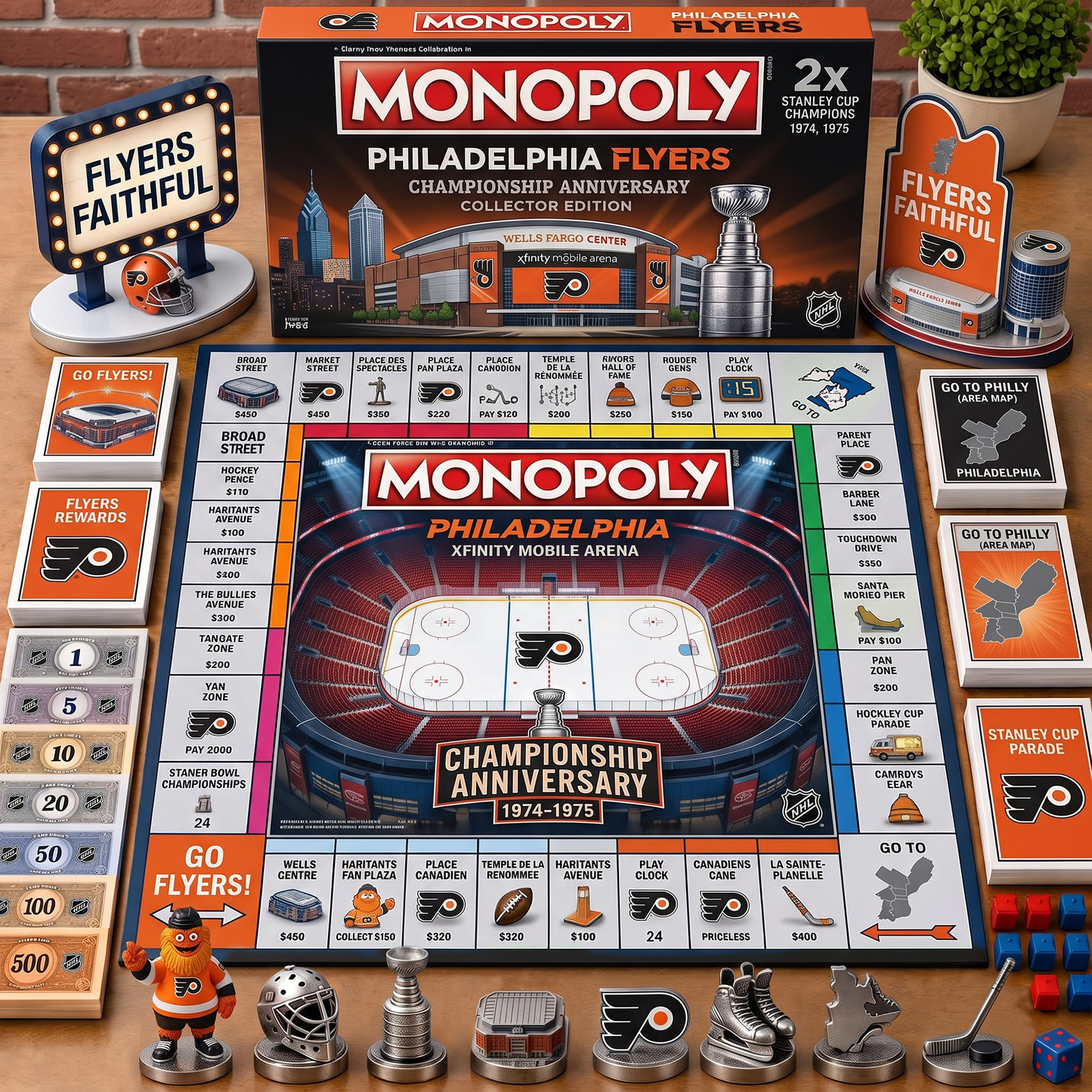 Premium NHL PHI Championship Anniversary  Monopoly Collector’s Edition Board Game V3