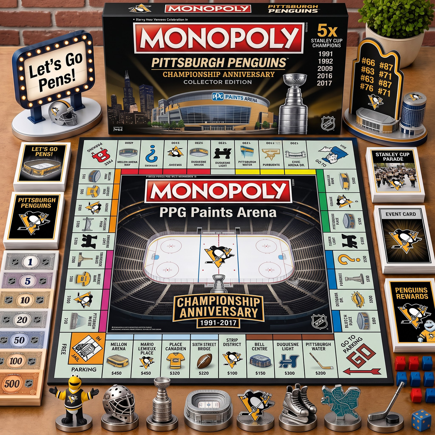 Premium NHL PIT Championship Anniversary  Monopoly Collector’s Edition Board Game V3