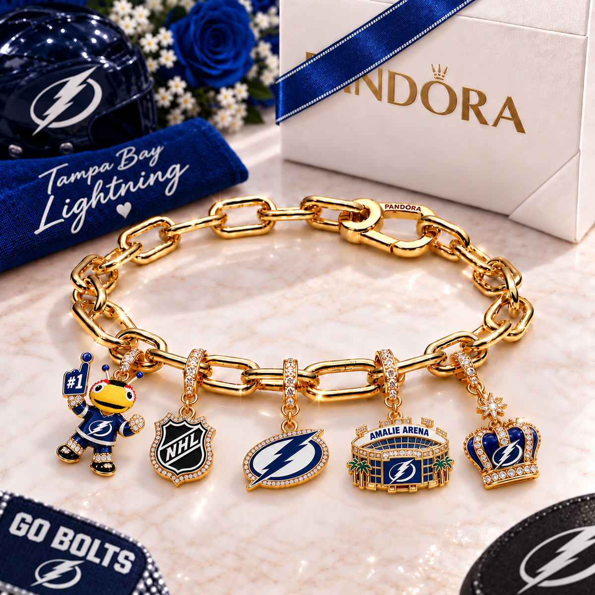 Premium NHL TBL Game Day Gold Charm Bracelet V5