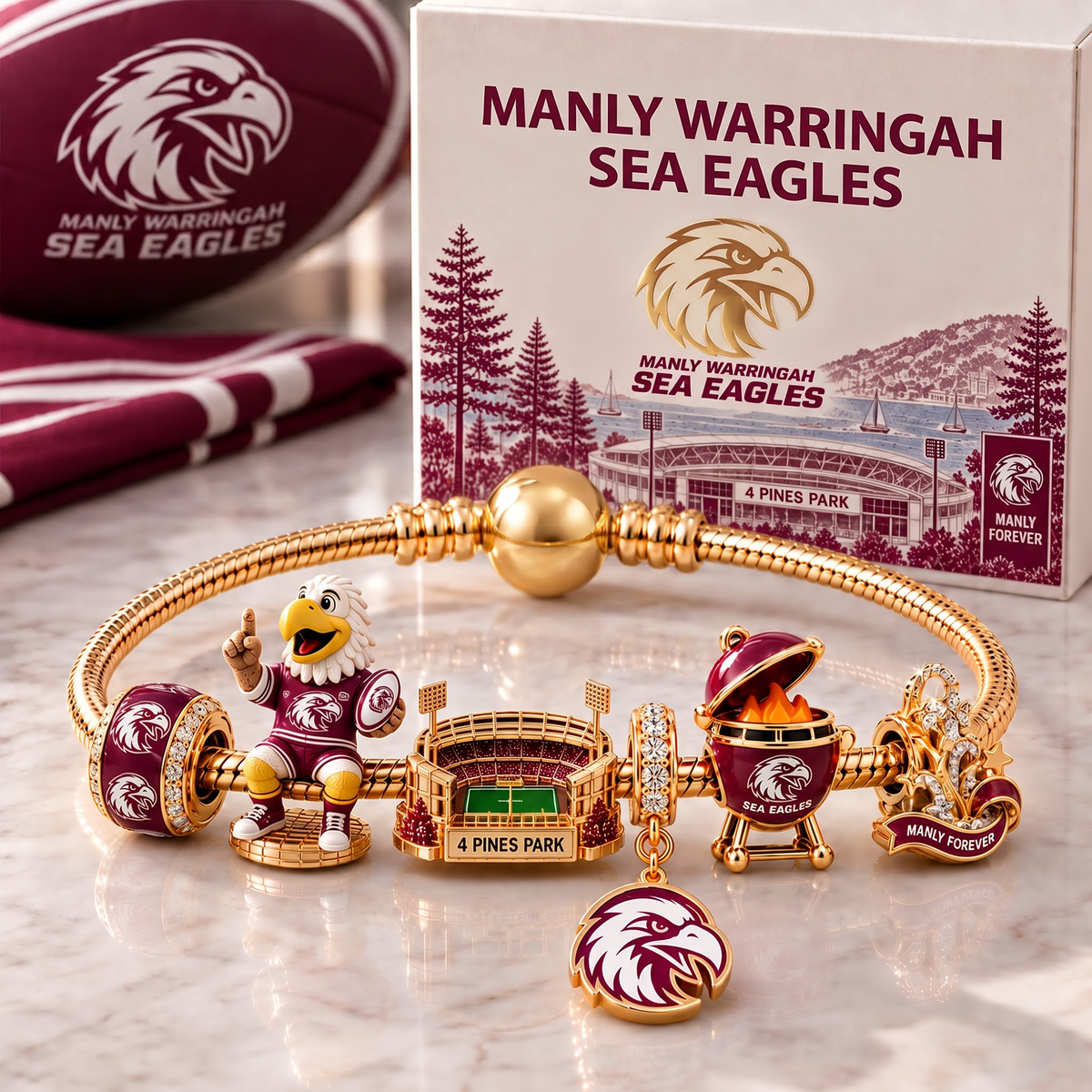 Premium NRL MWSE Heritage Gold Charm Bracelet Set V3