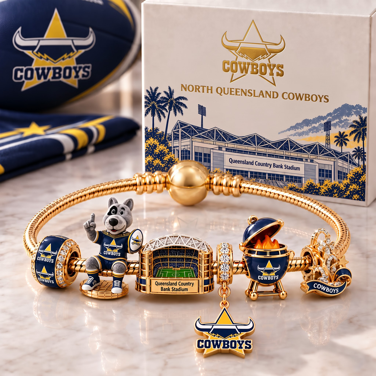 Premium NRL NQC Heritage Gold Charm Bracelet Set V3