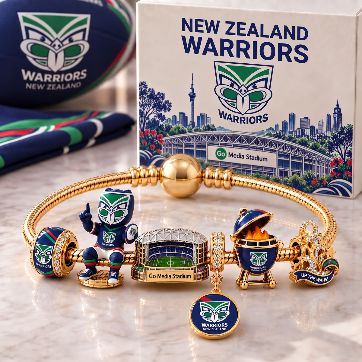 Premium NRL NZW Heritage Gold Charm Bracelet Set V3