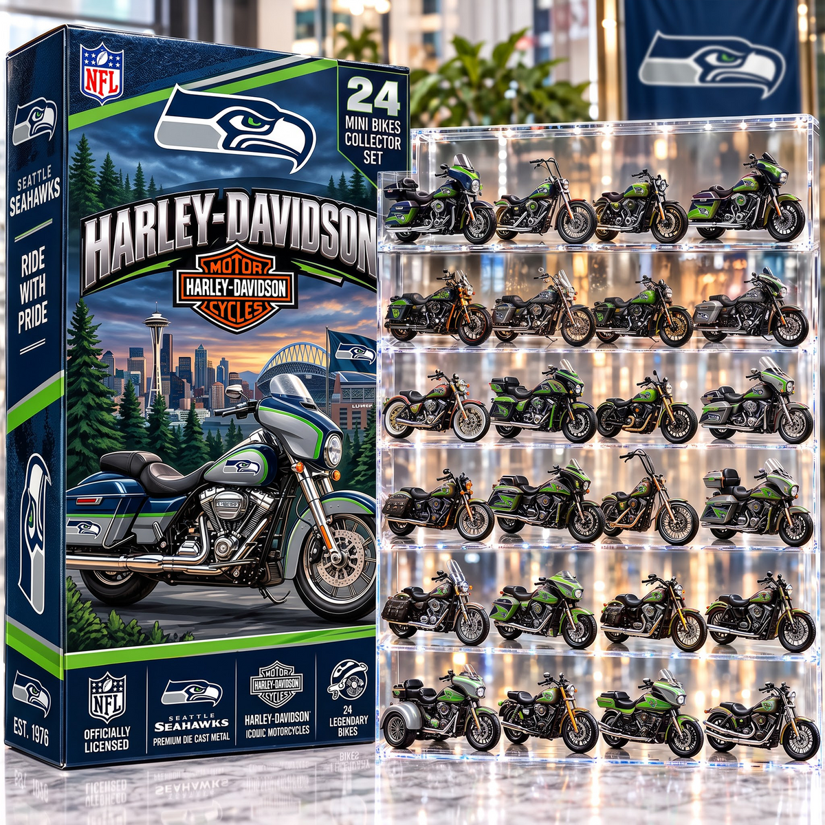 SEA X NFL 24-Day Countdown Blink Box Cruiser Motorcycles Set