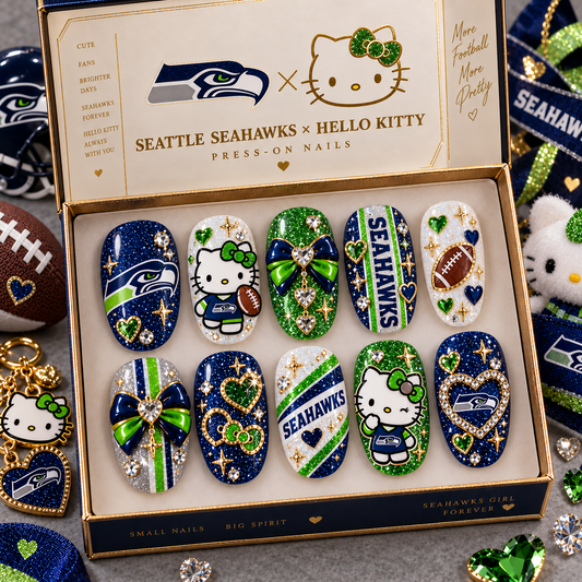 SEA X Premium NFL Hello Kitty Bow Glam Press-On Nails Football Fan