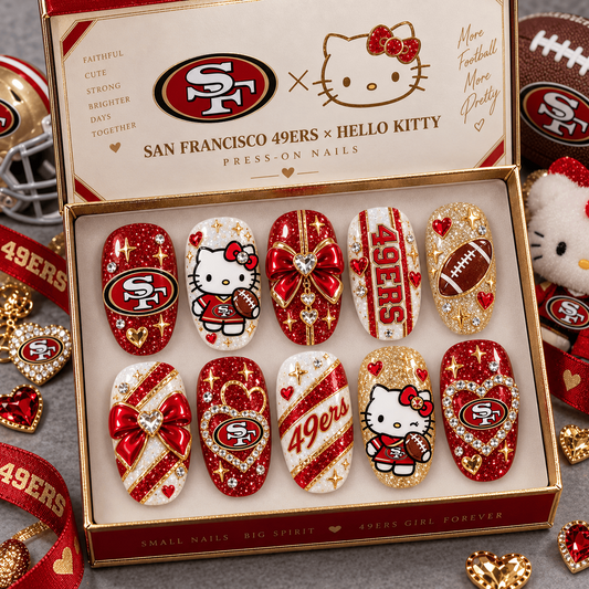 SF X Premium NFL Hello Kitty Bow Glam Press-On Nails Football Fan