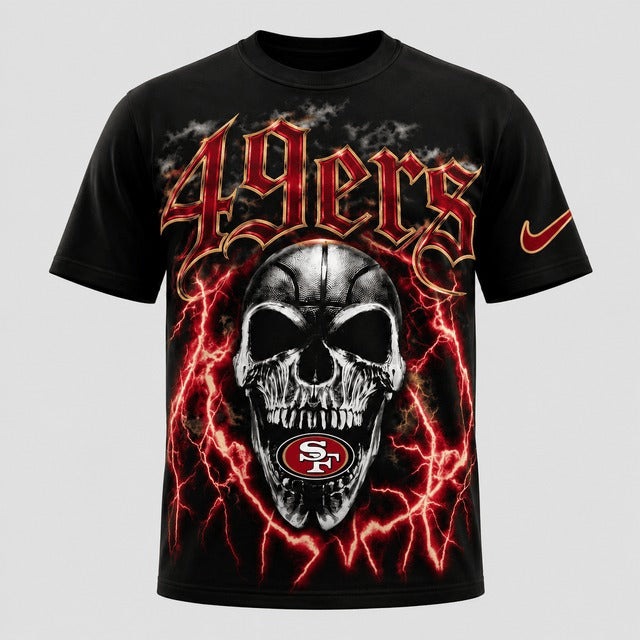 SF49 Premium NFL Premium Skull Lightning Graphic T-Shirt