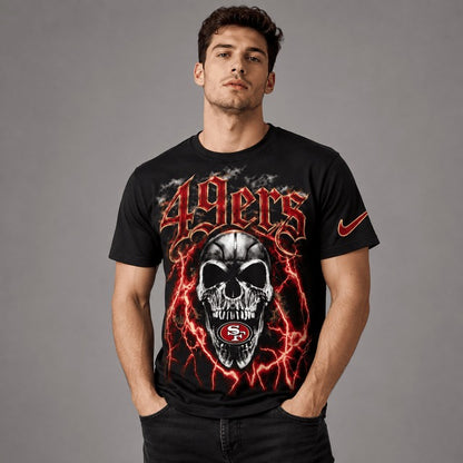 SF49 Premium NFL Premium Skull Lightning Graphic T-Shirt