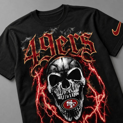 SF49 Premium NFL Premium Skull Lightning Graphic T-Shirt
