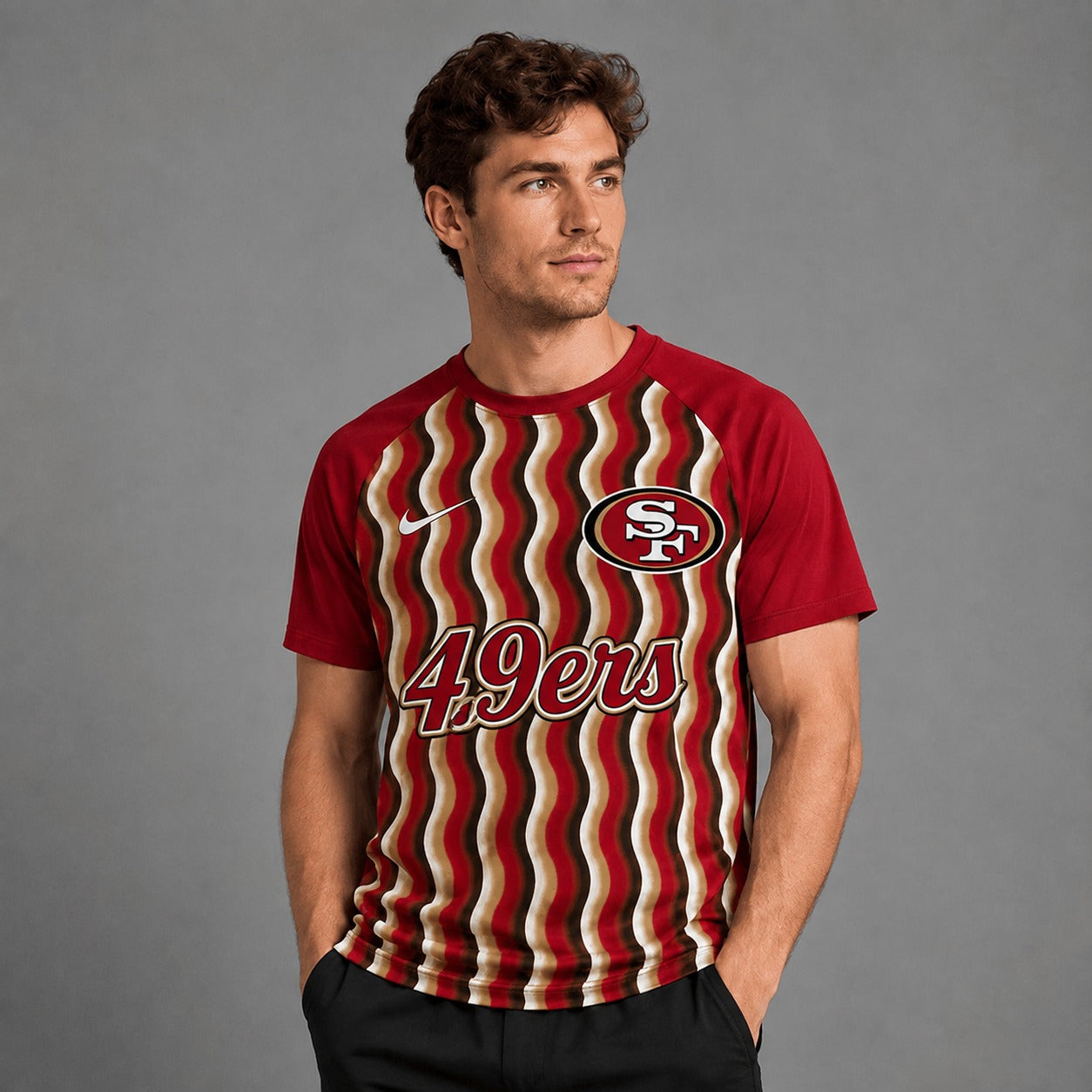 SF49 Premium NFL Retro Wavy Pattern Athletic T-Shirt