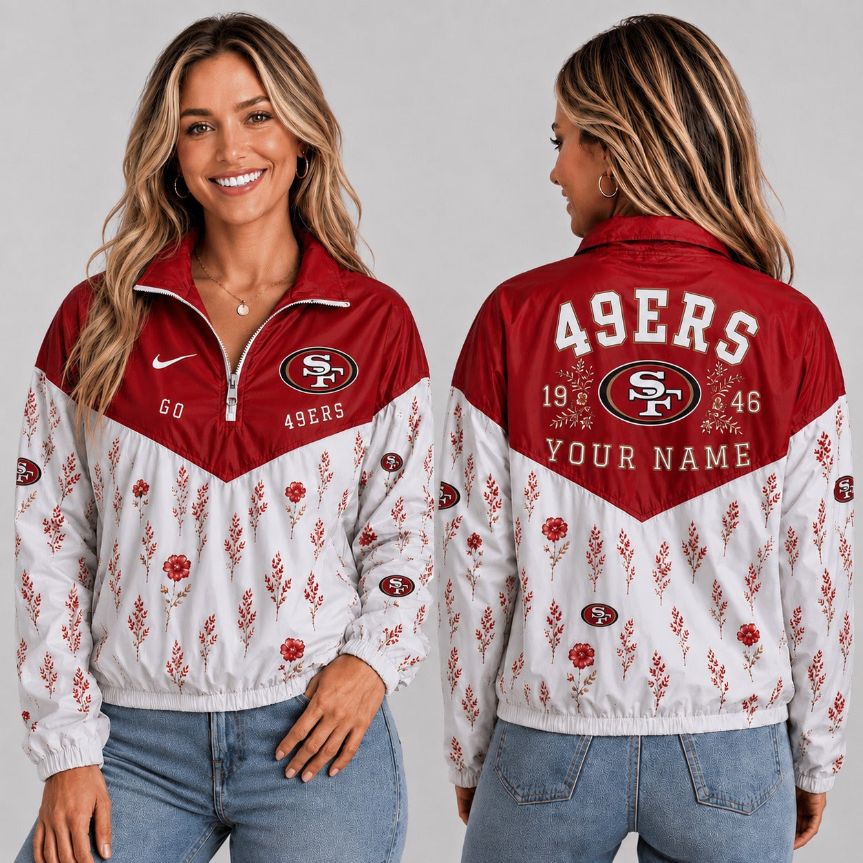 SF49 x NFL Personalized Women Quarter Zip Jacket