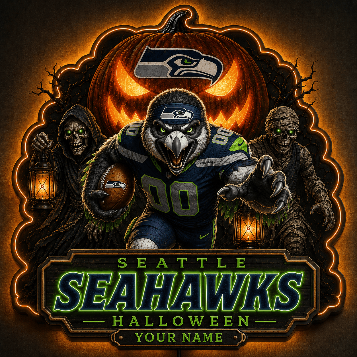 SS x NFL Halloween Personalized Acrylic Wall Led Sign Colorful Colors Gifts For Fan