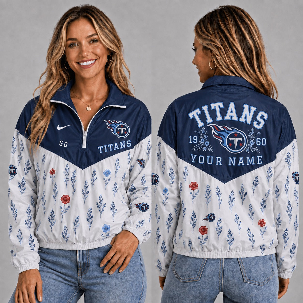 TT x NFL Personalized Women Quarter Zip Jacket