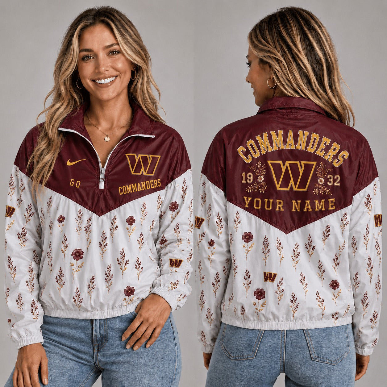 WC x NFL Personalized Women Quarter Zip Jacket