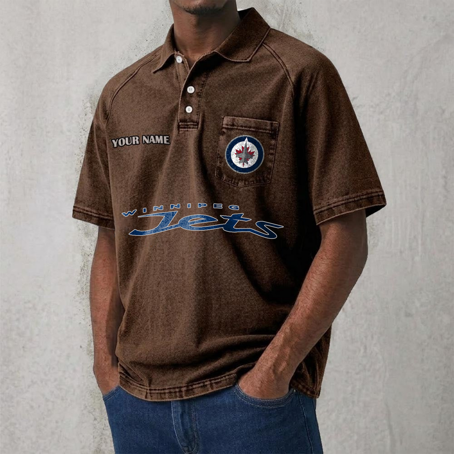 WPG x NHL Men's Distressed Turn-Down Collar Polo DATND TANTD 250526