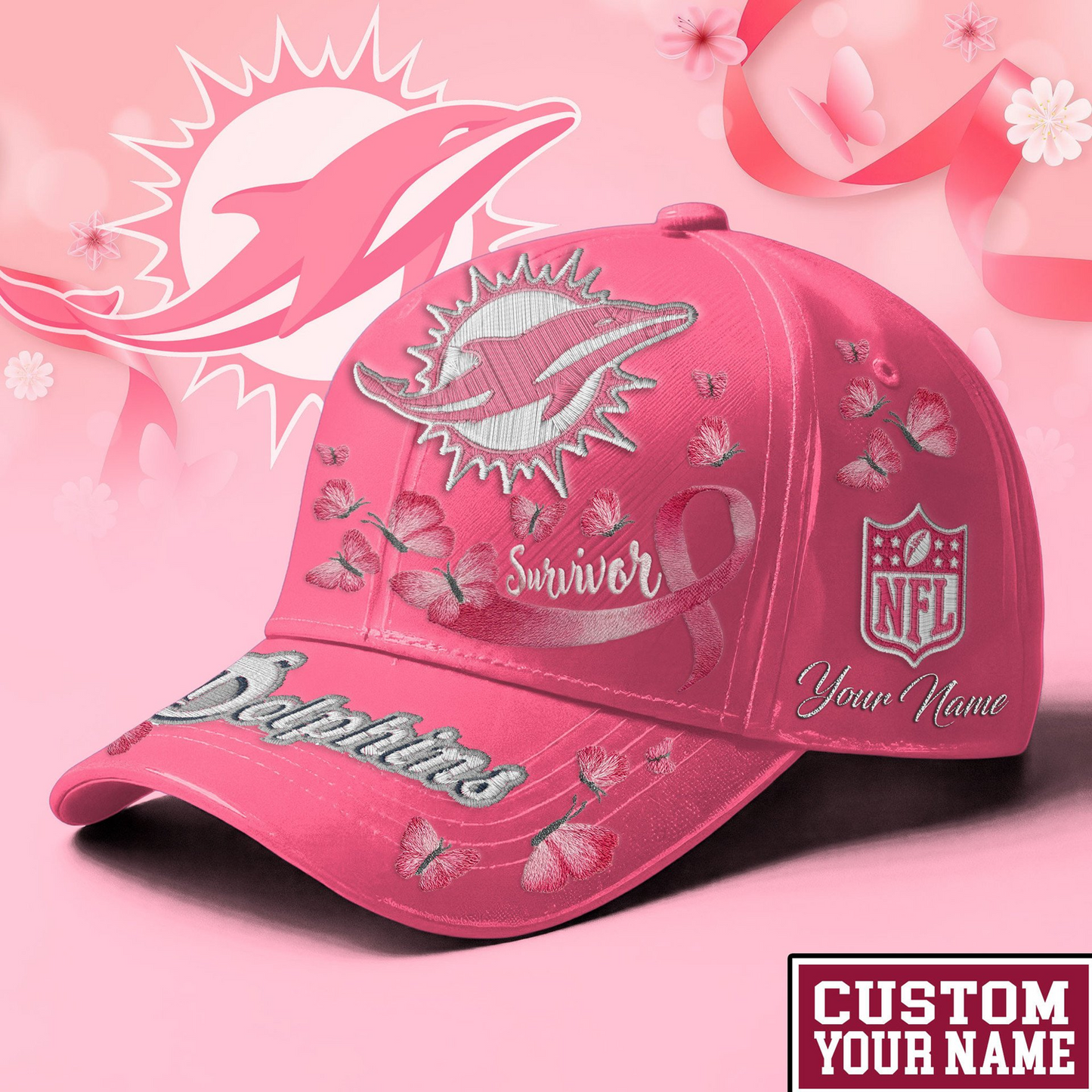 PREMIUM NFL X MIA  EXCLUSIVE  BREAST CANCER SURVIOR CAP